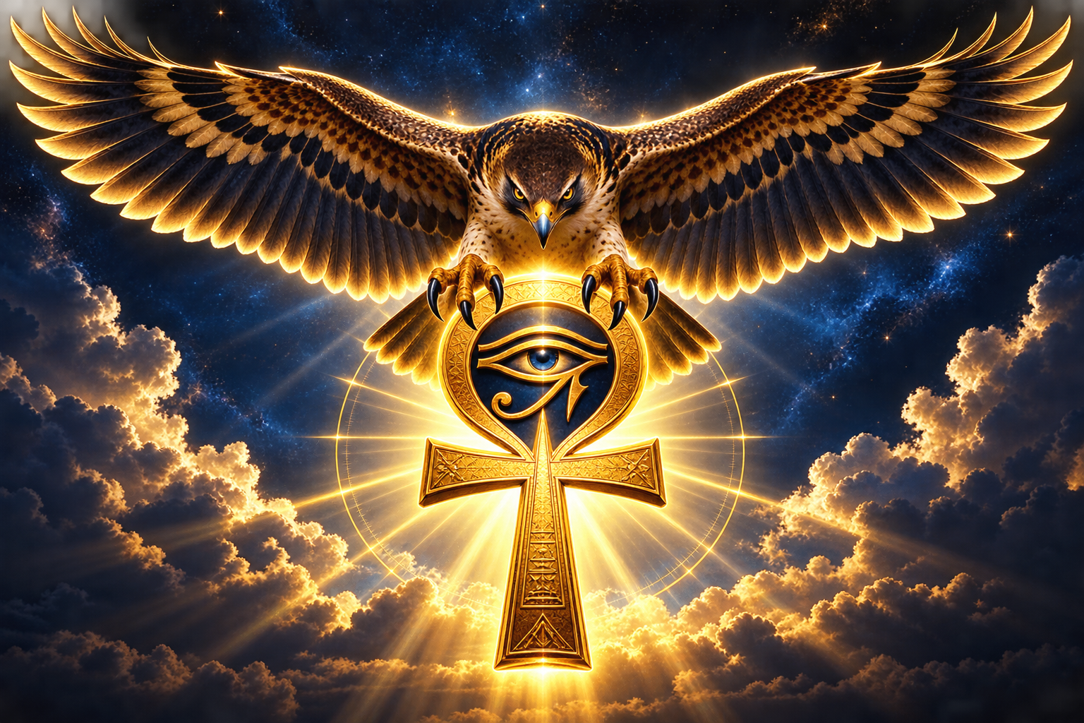 Hawk, Golden Ankh and Protective Eye